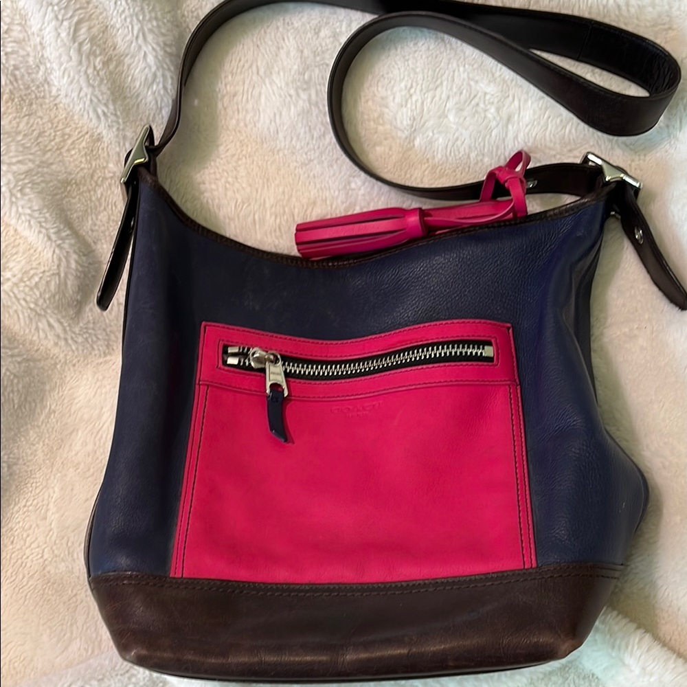 Coach Pink and Blue Shoulder Bag with Modern Flair